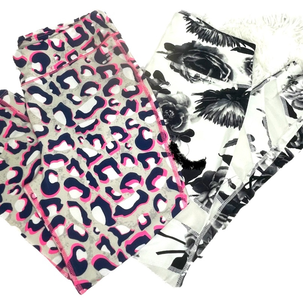 4/$25 2 Pc Like NEW Girls Leggings Cheetah & Floral Sz L 12/14 Bin N